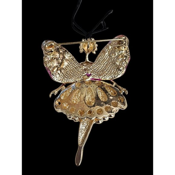 BETSEY JOHNSON LOVELY FAIRY BALLET ANGEL CRYSTAL PENDANT NECKLACE/BROOCH - Picture 2 of 5